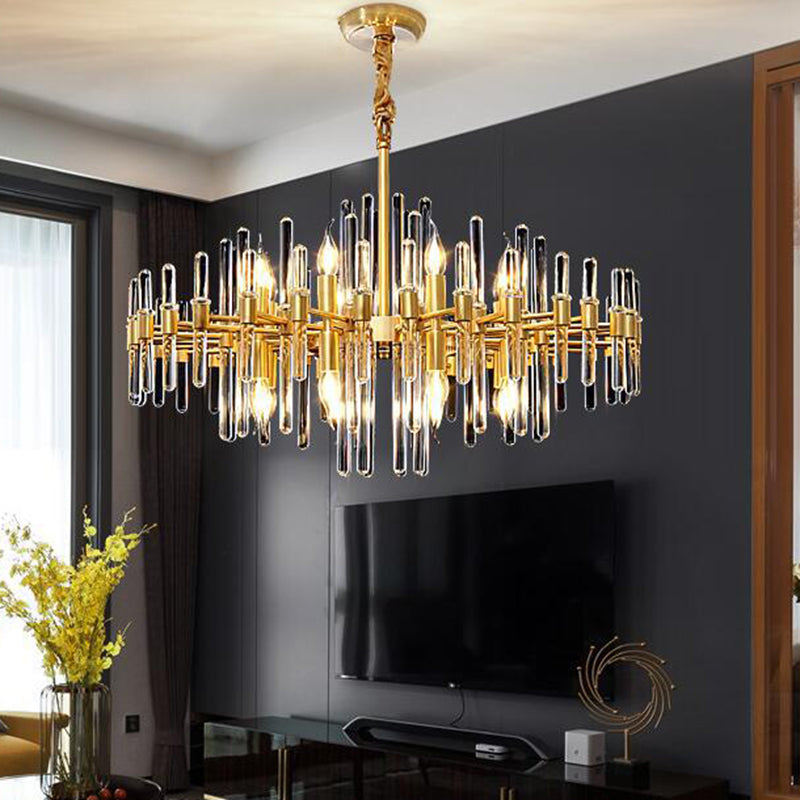 Metallic Radiating Chandelier Lighting Minimalist Gold Pendant Light with Crystal Rod Decor