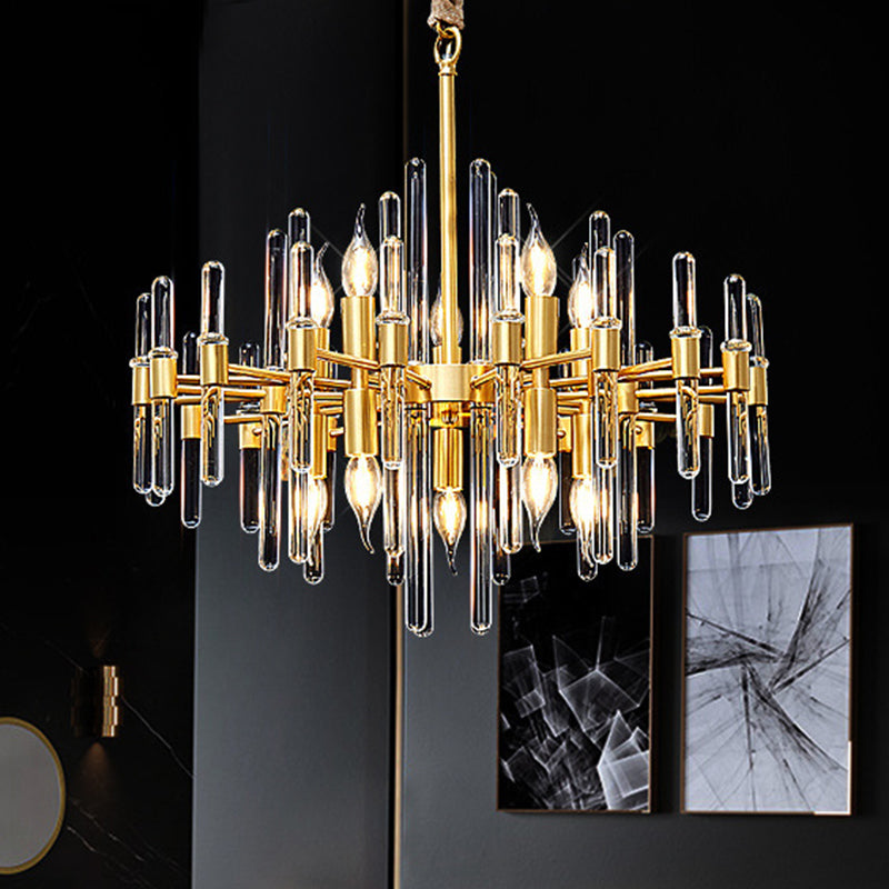 Metallic Radiating Chandelier Lighting Minimalist Gold Pendant Light with Crystal Rod Decor