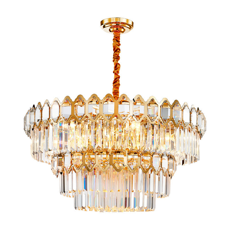 Luce a sospensione rotonda a livello artistico artistico Crystal Crystal Gold Light per soggiorno