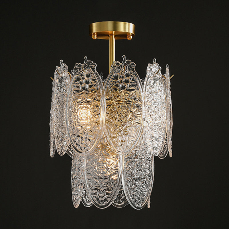 Post-Modern Oval Shaped Chandelier Pendant Light Textured Glass Living Room Hanging Light in Gold