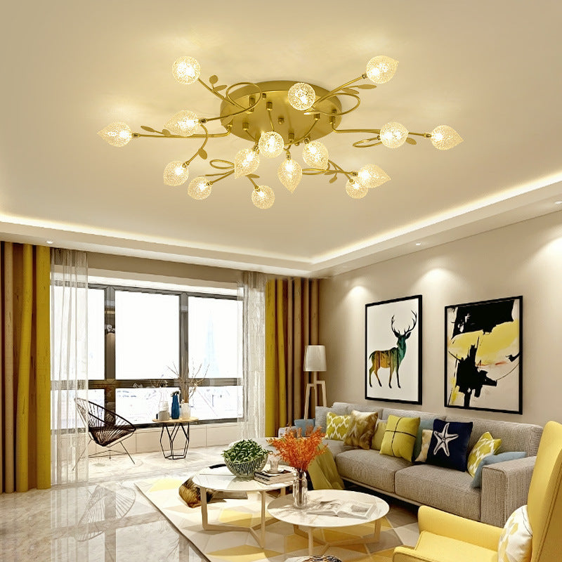 Branch Bubbled Glass Ceiling Lighting Contemporary 8/12/16/20 Lights Black/Gold Flush Mount Ceiling Fixture with Metal Arm