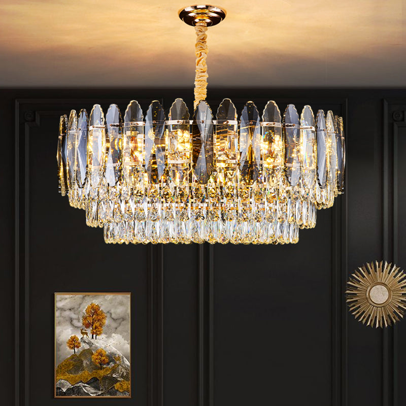 Artistic Tiered Chandelier Lighting Minimalist Clear K9 Crystal Living Room Pendant Light in Gold