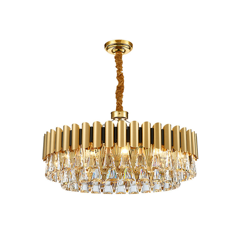 Tiered Chandelier Lighting Minimalist Tri-Prism Crystal Living Room Pendant Light in Gold