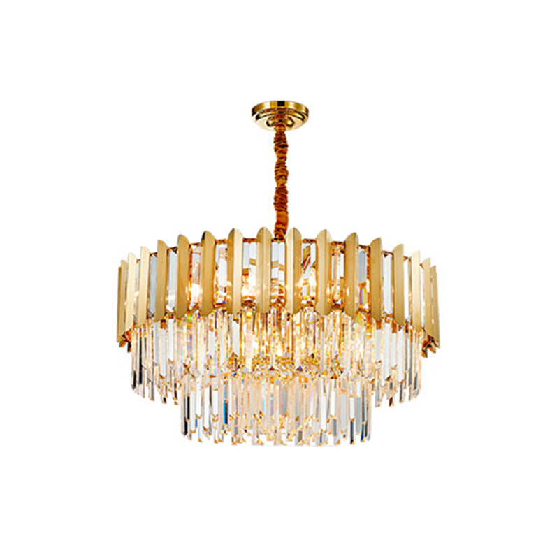 Prismatic Crystal Drum Shaped Ceiling Lighting Postmodern Gold Chandelier Light Fixture