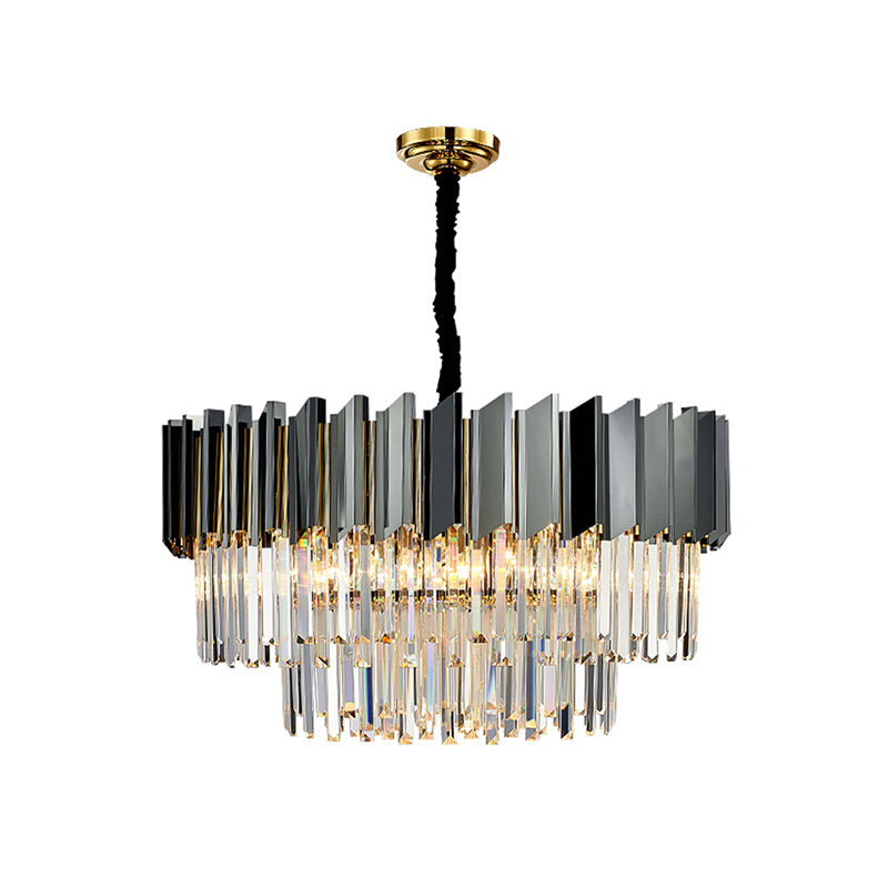 Tiered Suspension Light Artistic Strip Crystal Black Chandelier Light for Living Room