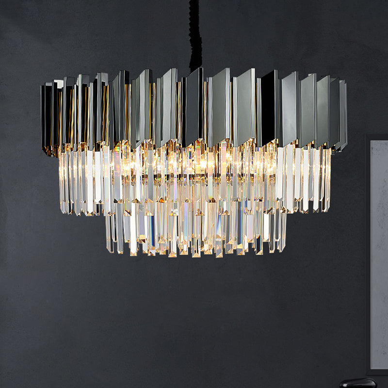 Tiered Suspension Light Artistic Strip Crystal Black Chandelier Light for Living Room