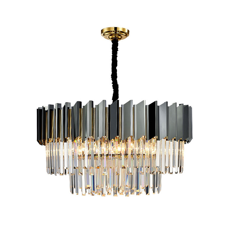 Tiered Suspension Light Artistic Strip Crystal Black Chandelier Light for Living Room