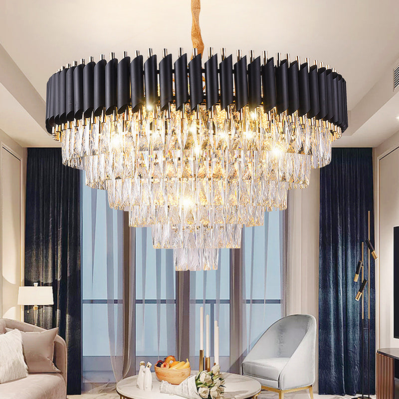 Gelaagde woonkamer kroonluchter verlichting minimalistisch K9 Crystal Postmodern Chandelier Light Fecture in zwart
