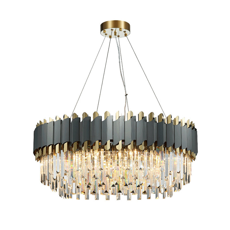 Post-Modern Layered Chandelier Pendant Light Strip Crystal Living Room Hanging Light in Gold-Black