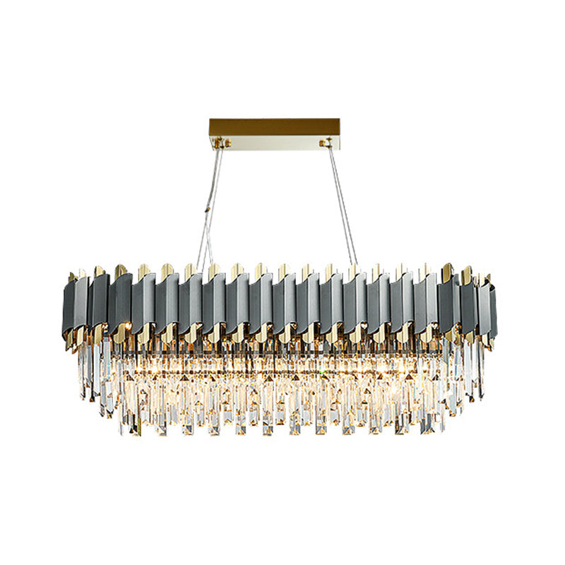 Post-Modern Layered Chandelier Pendant Light Strip Crystal Living Room Hanging Light in Gold-Black