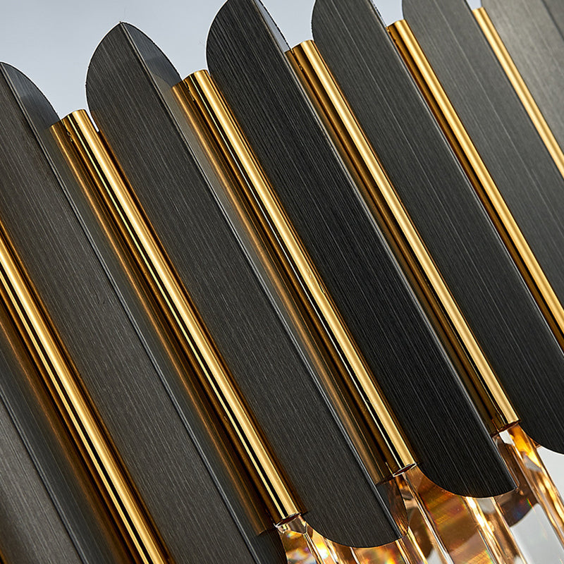 Geometric Chandelier Light Simplicity Tri-Prism Crystal Living Room Pendant Light Fixture in Black