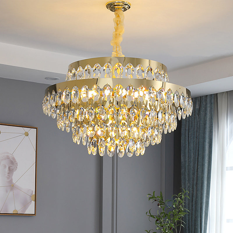 Multi-Tiered Chandelier Light Simplicity K9 Crystal Gold Pendant Light Fixture for Living Room