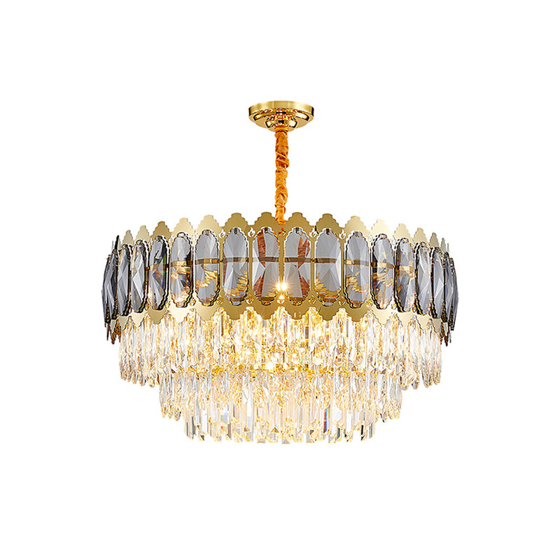 Minimalist Multi-Tiered Chandelier Lighting Faceted Crystal Living Room Pendant Light in Gold