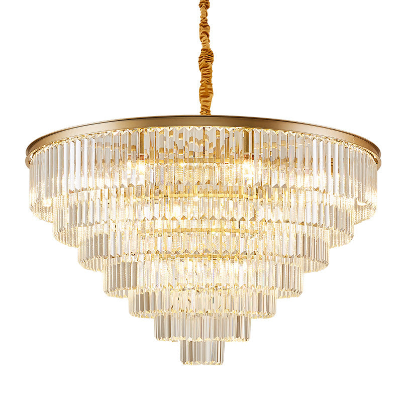 Tiered Tapered Living Room Chandelier Light Clear Crystal Simplicity Pendant Light Fixture