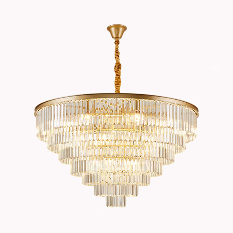 Tiered Tapered Living Room Chandelier Light Clear Crystal Simplicity Pendant Light Fixture