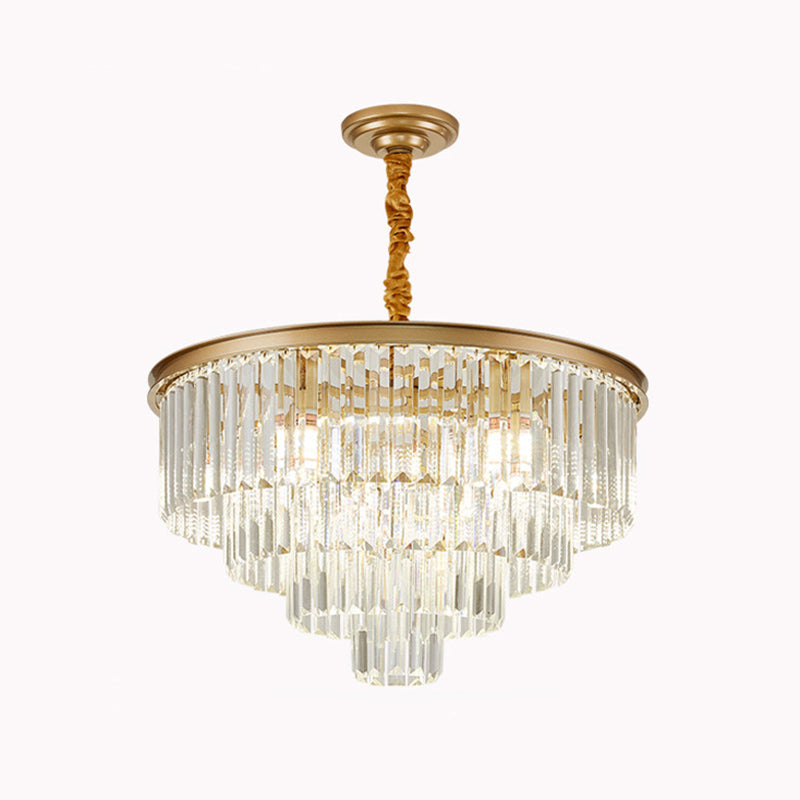Tiered Tapered Living Room Chandelier Light Clear Crystal Simplicity Pendant Light Fixture