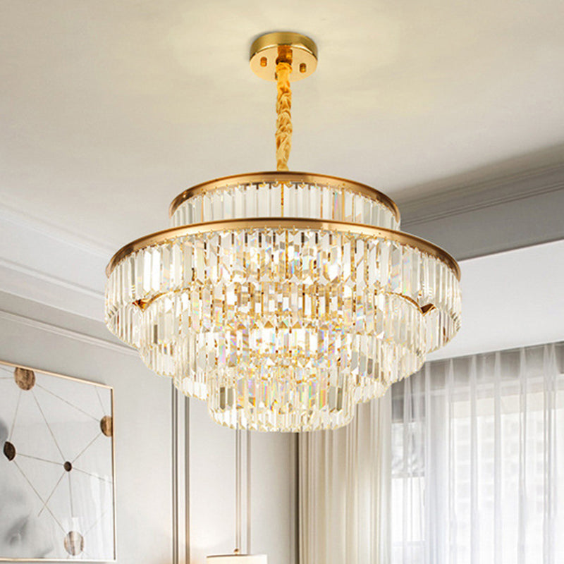 Tier circolari artistici Sospensione Luce Tri-Prism Crystal Living Room Light Light in oro