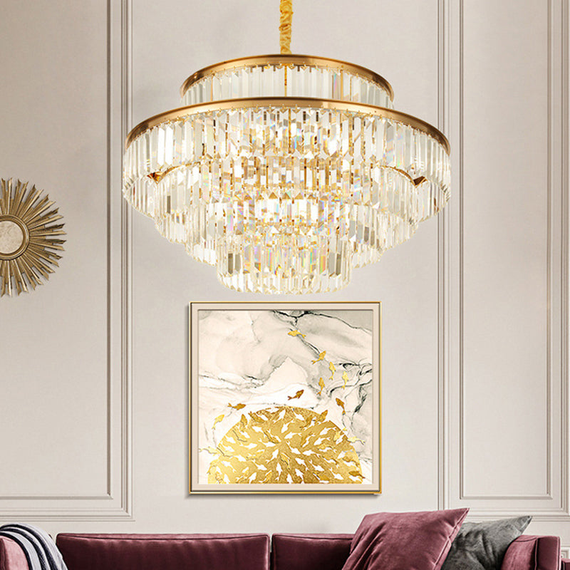 Tier circolari artistici Sospensione Luce Tri-Prism Crystal Living Room Light Light in oro