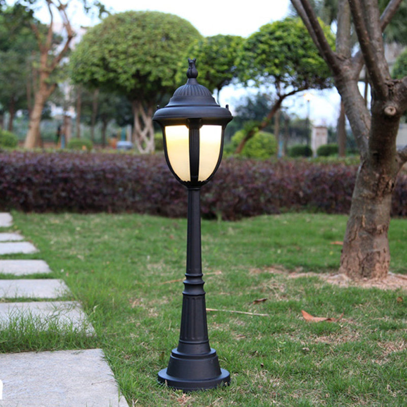 Black Bell Shade Path Lighting Retro Cream Glass Single Courtyard Landscape Light