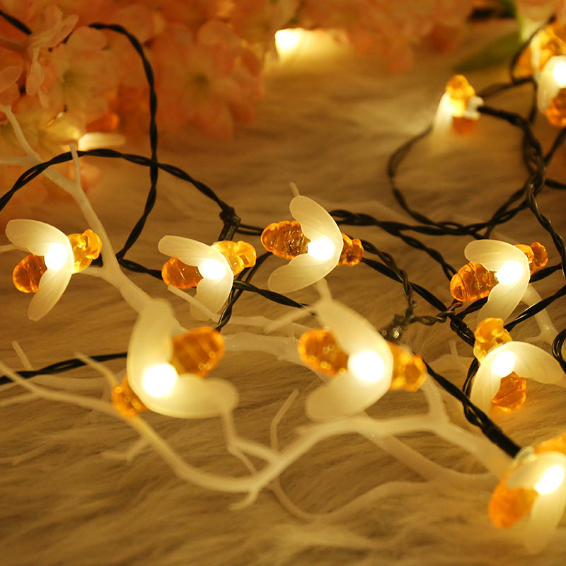 Bee Shape Courtyard LED Fairy Light Plastic Decorative Solar Powered String Lighting in Black