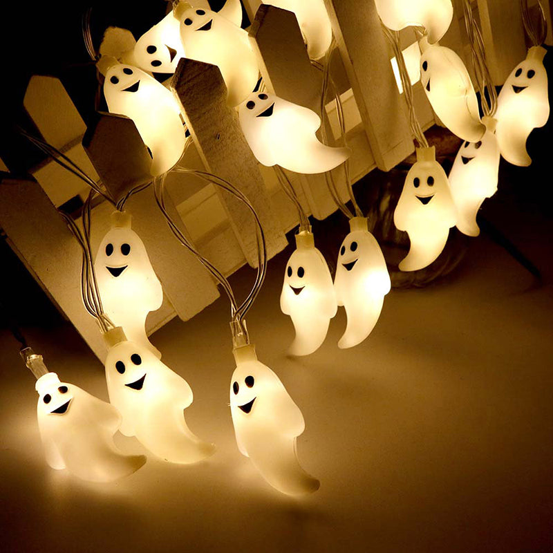 2 Pcs 4.9ft Plastic Halloween Ghost LED Fairy Light Modern White Battery String Lighting