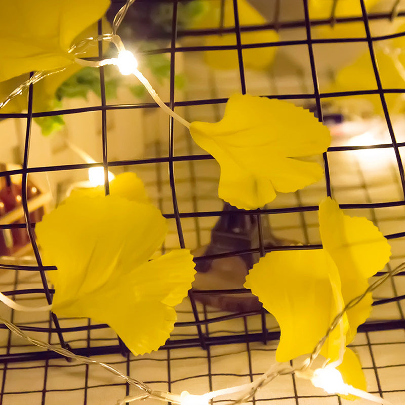 5 Pcs Yellow Ginkgo Leaf LED Fairy Lamp Artistic Plastic Battery Festive String Lighting