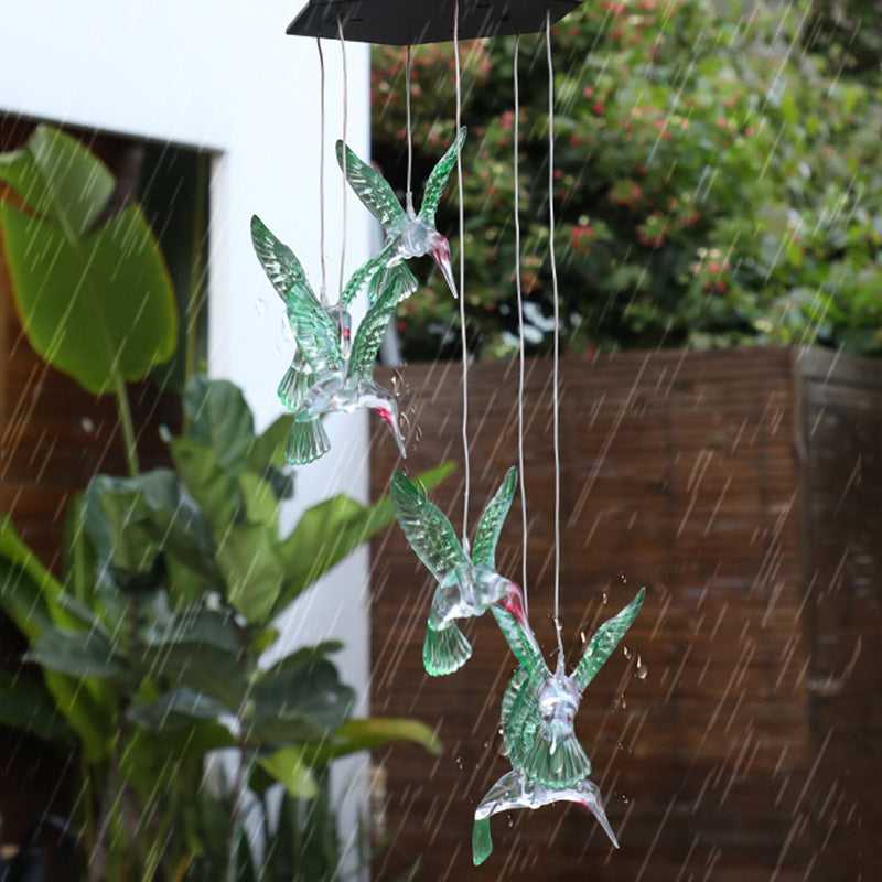 Contemporary Spiraling Wind Chime Light Plastic Courtyard Solar LED Suspension Light Fixture