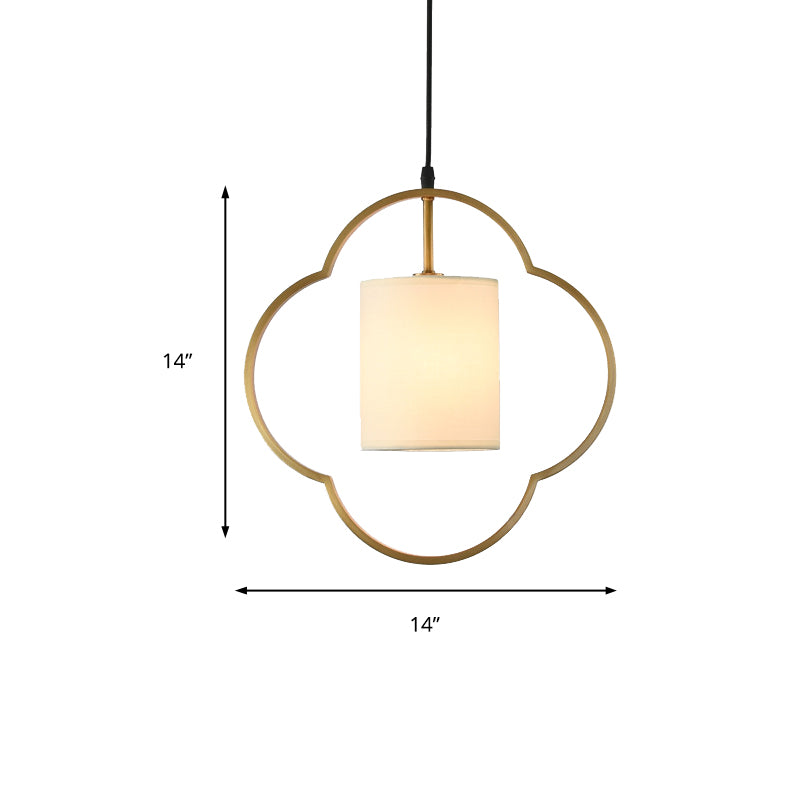 Gold Cylinder Pendant Ceiling Light Traditional Fabric 1 Light Living Room Hanging Lamp with Ring