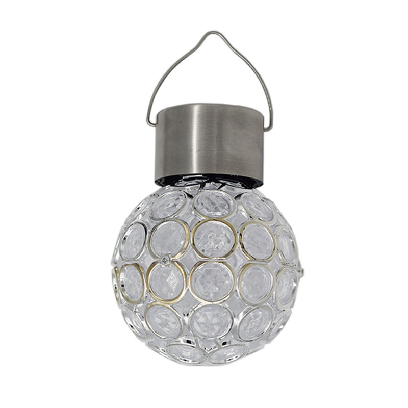 Modern Style Cutout Sphere LED Hanging Light Metallic Courtyard Solar Pendant Light in Stainless-Steel