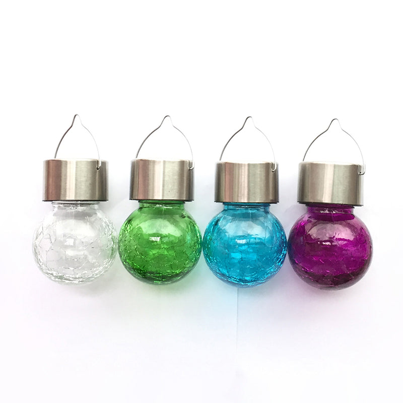 Globe Shaped Solar Pendant Light Simplicity Crackle Glass Garden LED Suspension Light Fixture