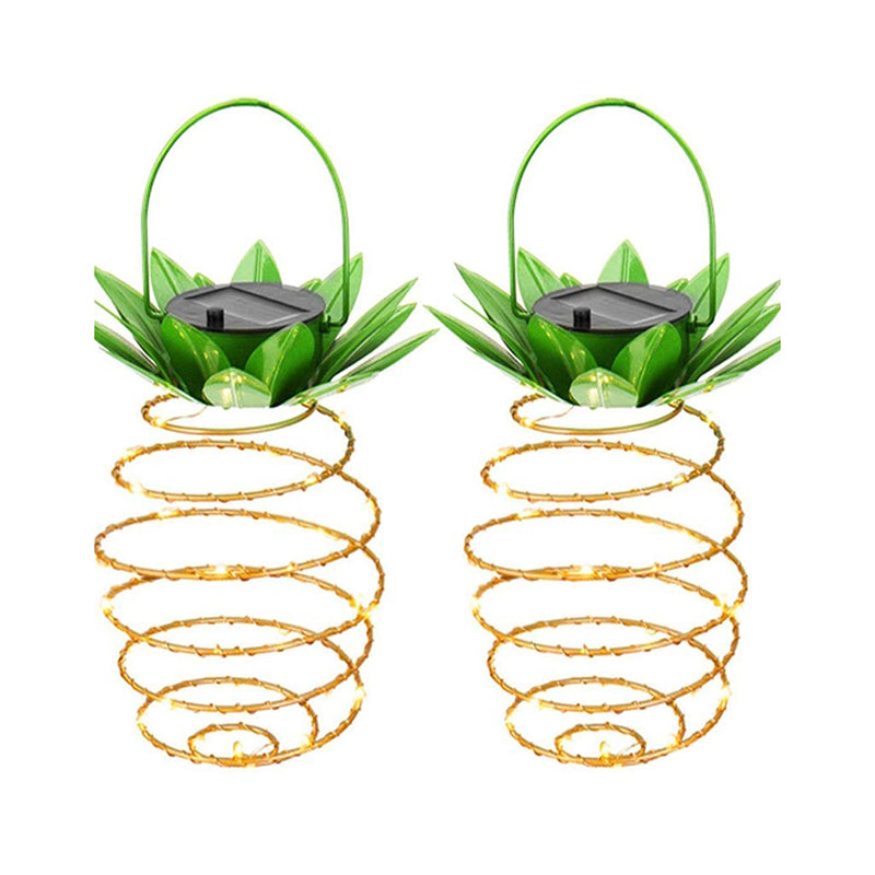 Pineapple Shaped Metallic Solar Suspension Lighting Artistic Green LED Pendant Light for Backyard