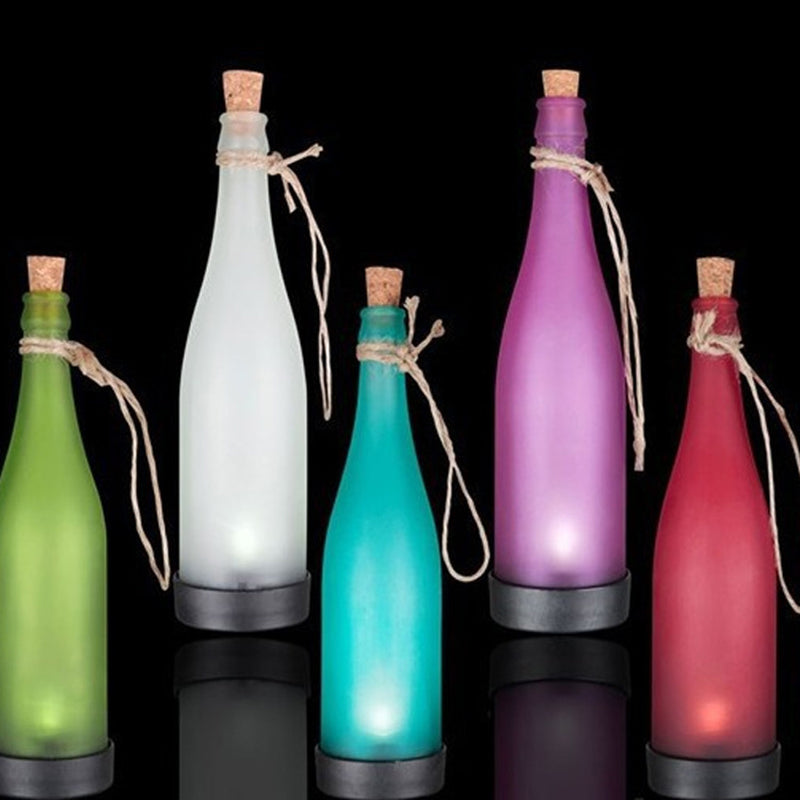 Wine Bottle LED Pendant Light Art Decor Plastic Courtyard Solar Hanging Lamp in Blue