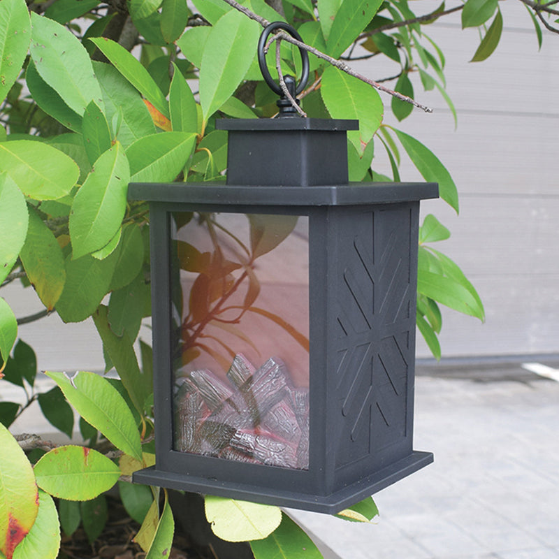 Fireplace Shape Plastic LED Hanging Light Retro Courtyard Portable Solar Pendant Light in Black