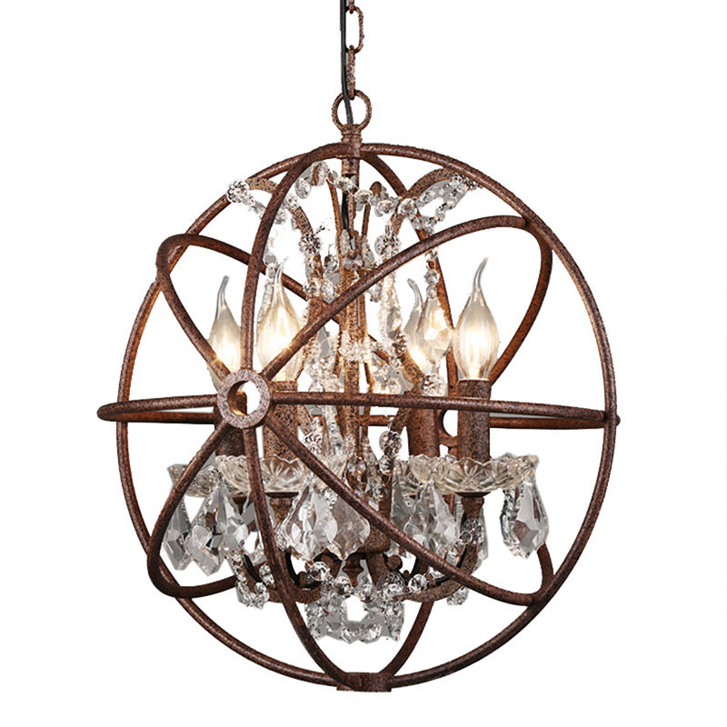 Iron à fer forgé SPHERIQUE PENDANT RUSTIC RUSTIC 4-LIGHT RETRAIT LUMIÈRE DE CRISTAL DÉCO