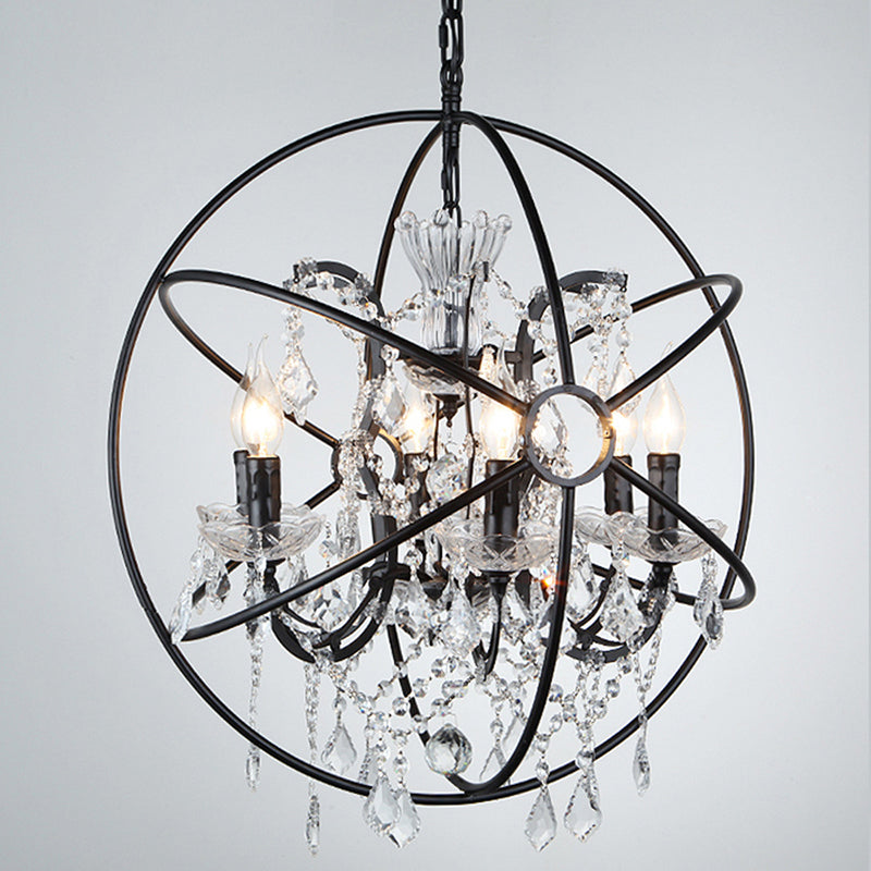 Iron à fer forgé SPHERIQUE PENDANT RUSTIC RUSTIC 4-LIGHT RETRAIT LUMIÈRE DE CRISTAL DÉCO