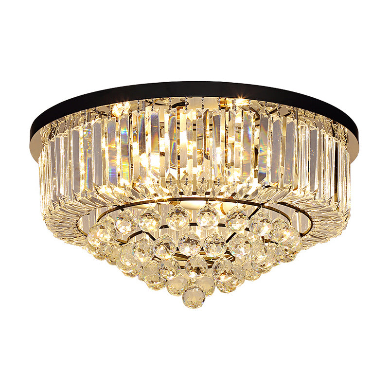 Minimalist Cone Shape Flush Light Clear Cut Crystal Bedroom Ceiling Mount Light in Black