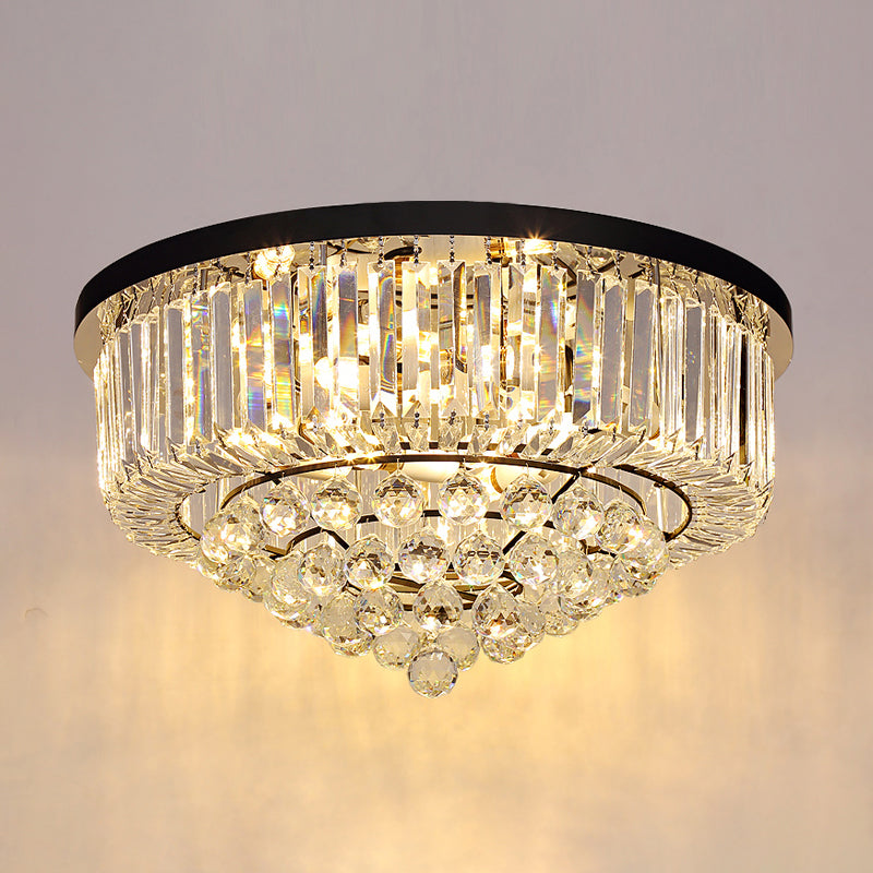 Minimalist Cone Shape Flush Light Clear Cut Crystal Bedroom Ceiling Mount Light in Black