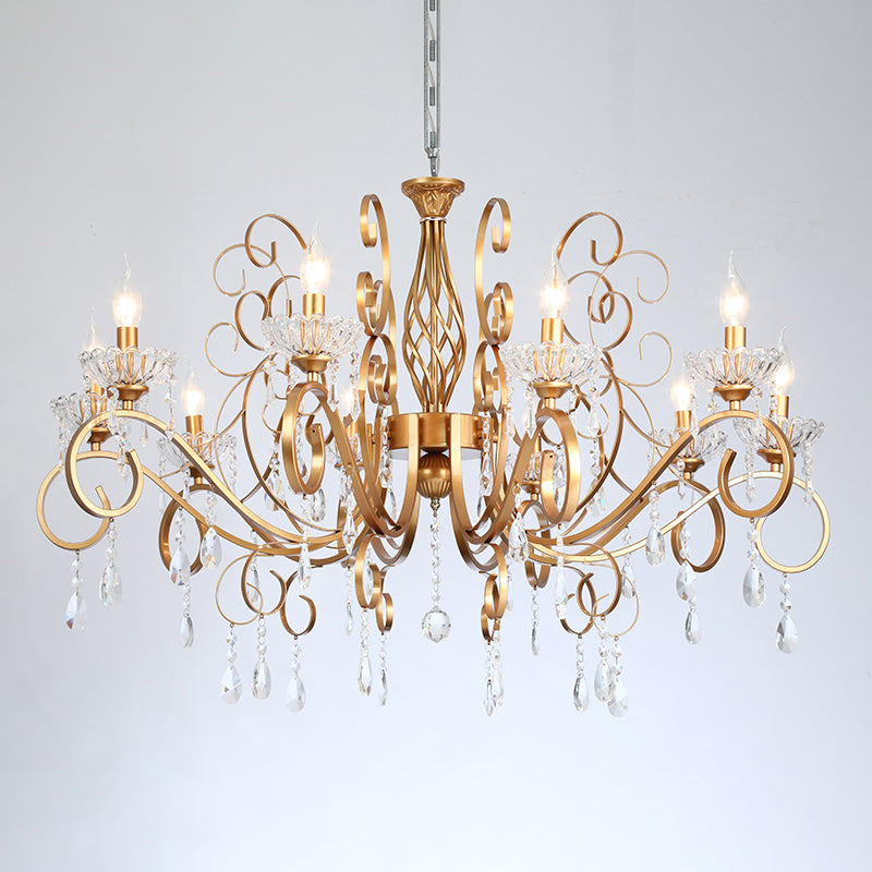 Messing Finish Kerze Kronleuchter Retro Metal Wohnzimmer Anhängerlampe mit Wirbelarm