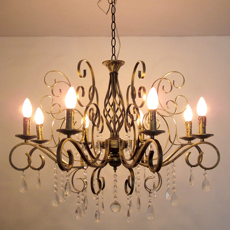 Messing Finish Kerze Kronleuchter Retro Metal Wohnzimmer Anhängerlampe mit Wirbelarm