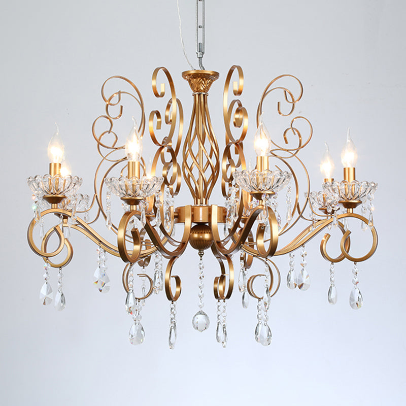 Messing Finish Kerze Kronleuchter Retro Metal Wohnzimmer Anhängerlampe mit Wirbelarm