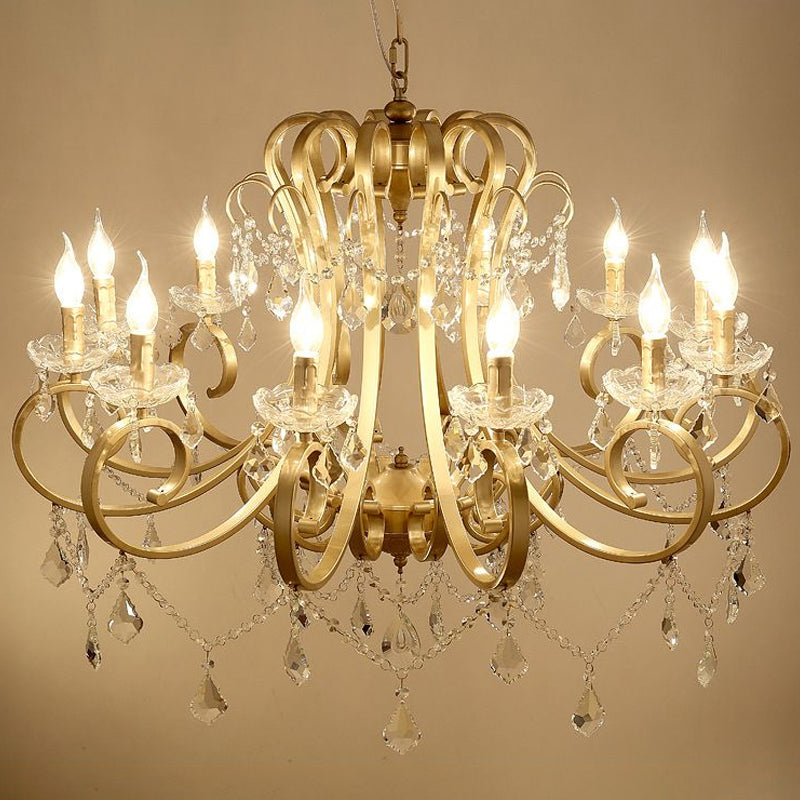 Kristal draperen kroonluchter verlichting rustieke goud scrollende arm eetkamer hanger met kristalval
