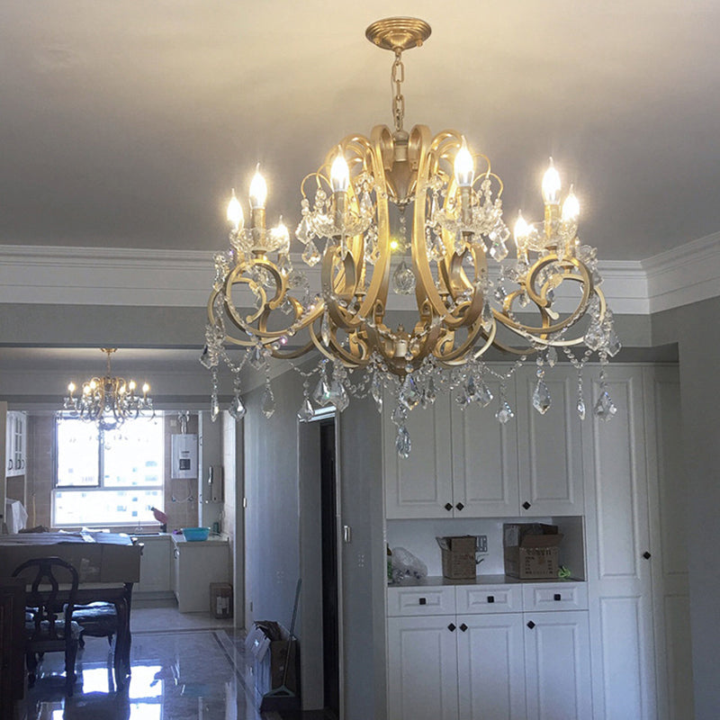 Kristal draperen kroonluchter verlichting rustieke goud scrollende arm eetkamer hanger met kristalval
