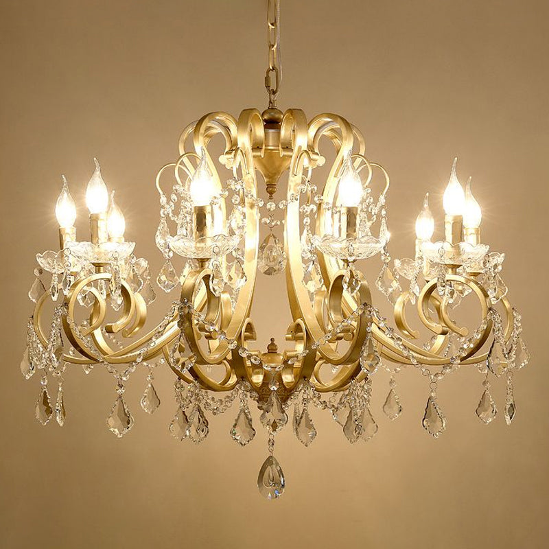 Kristal draperen kroonluchter verlichting rustieke goud scrollende arm eetkamer hanger met kristalval