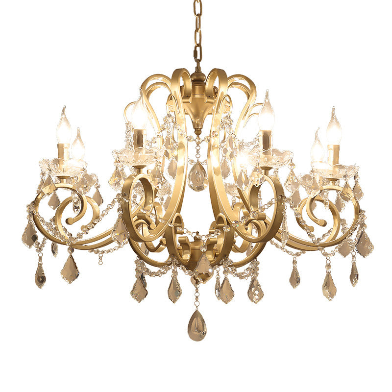 Kristal draperen kroonluchter verlichting rustieke goud scrollende arm eetkamer hanger met kristalval