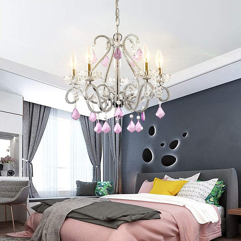 Kerzenschlafzimmer Decke Anhänger Französische Landkristall 5 Köpfe hängen Kronleuchter Licht