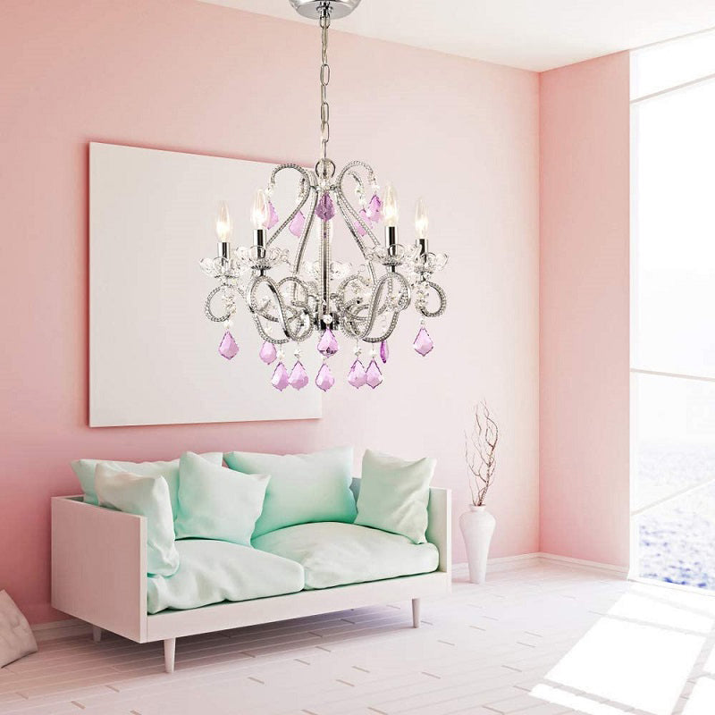 Kerzenschlafzimmer Decke Anhänger Französische Landkristall 5 Köpfe hängen Kronleuchter Licht