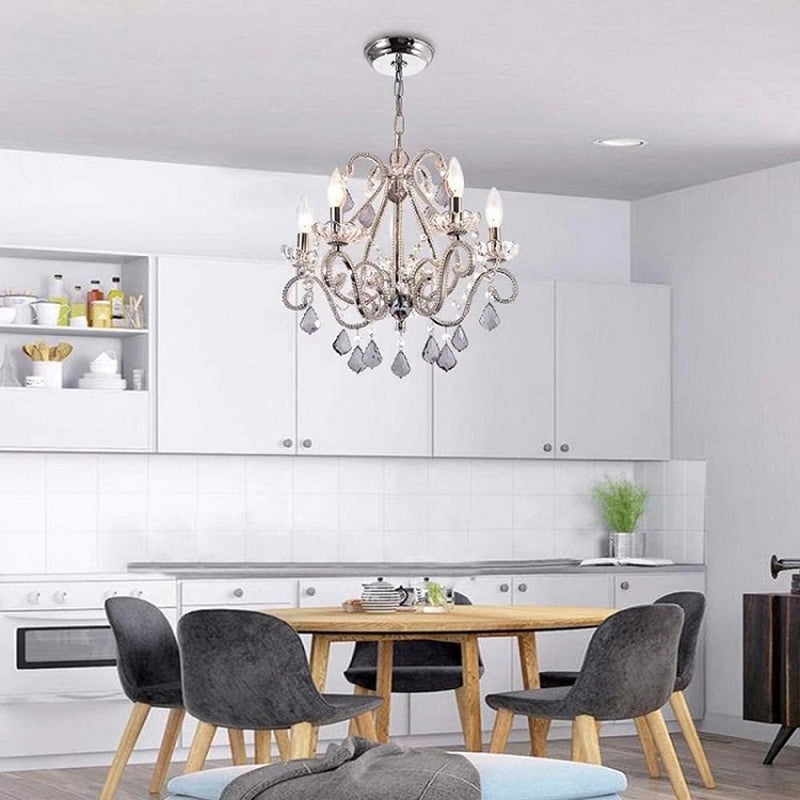 Kerzenschlafzimmer Decke Anhänger Französische Landkristall 5 Köpfe hängen Kronleuchter Licht