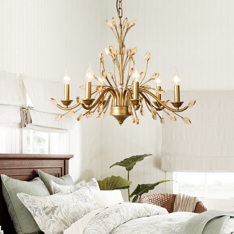 Bernsteinkristallzweig Anhänger Kronleuchter rustikaler Schlafzimmer Suspensionsbeleuchtung in Gold