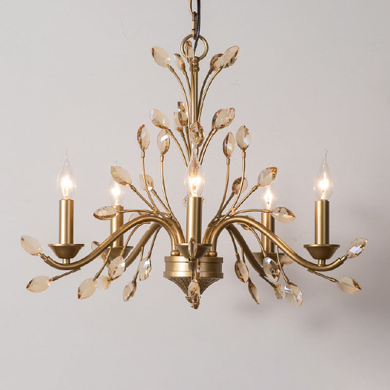 Bernsteinkristallzweig Anhänger Kronleuchter rustikaler Schlafzimmer Suspensionsbeleuchtung in Gold