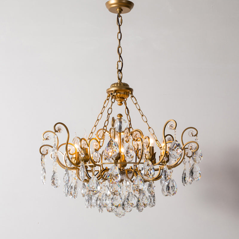 Swirling Chandelier Light Antique Metal Suspended Lighting Fixture with Crystal Droplet